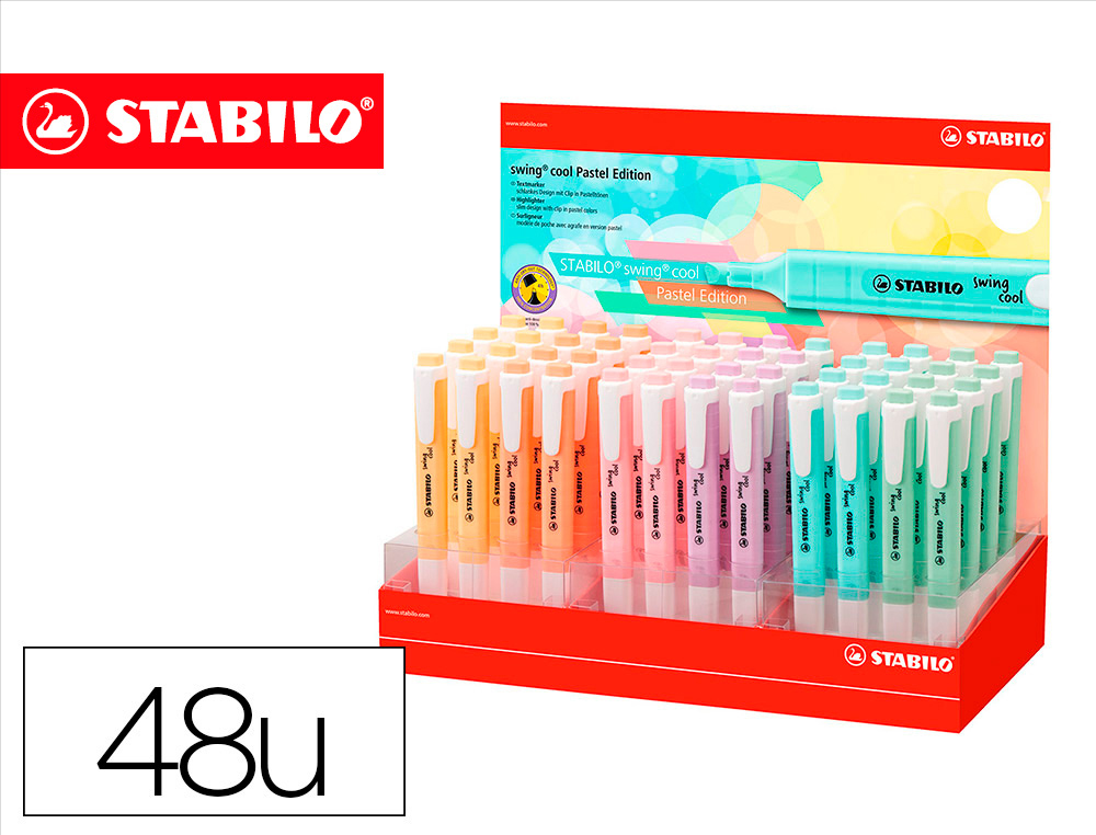 ROTULADOR STABILO FLUORESCENTE FINO SWING COOL PASTEL EXPOSITOR DE 48 UNIDADES COLORES SURTIDOS