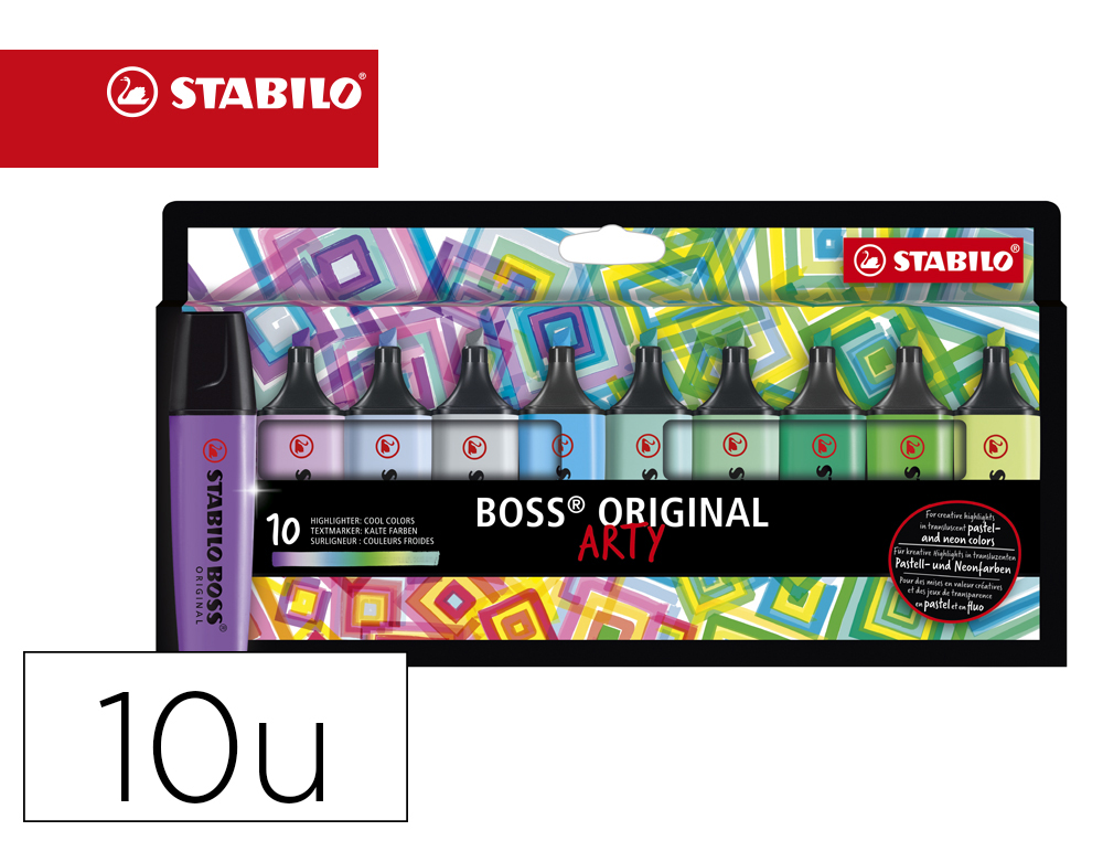 ROTULADOR STABILO BOSS FLUORESCENTE 70 ARTY LINE COLORES FRIOS ESTUCHE CARTON DE 10 UNIDADES COLORES