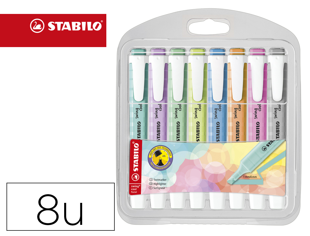 ROTULADOR STABILO FLUORESCENTE SWING COOL PASTEL ESTUCHE DE 8 UNIDADES COLORES SURTIDOS