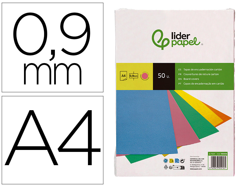 TAPA ENCUADERNACION LIDERPAPEL CARTON A4 0,9MM ROSA FLUOR PAQUETE DE 50 UNIDADES