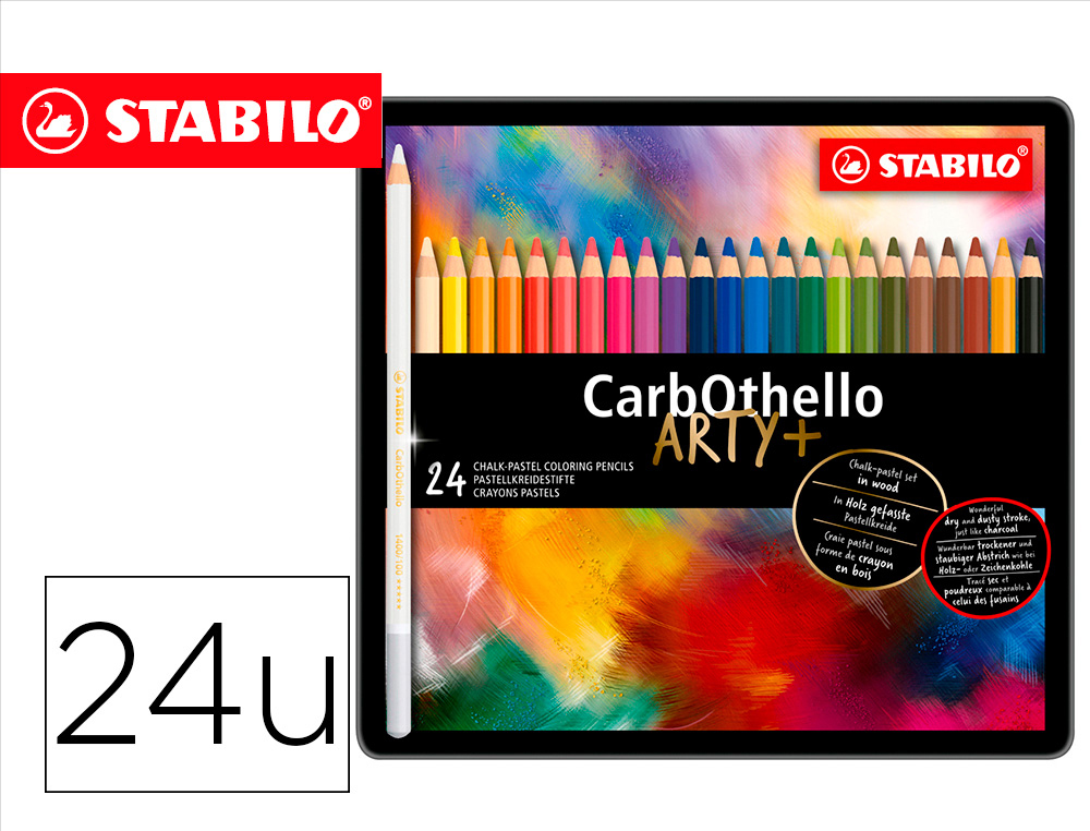 LAPICES DE COLORES STABILO ACUARELABLES CARBOTHELLO ARTY ESTUCHE METALICO DE 24 COLORES SURTIDOS