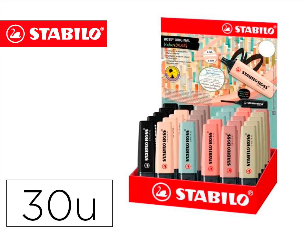 ROTULADOR STABILO BOSS PASTEL FLUORESCENTE 70 NATURE COLORS EXPOSITOR DE 30 UNIDADES COLORES SURTIDOS