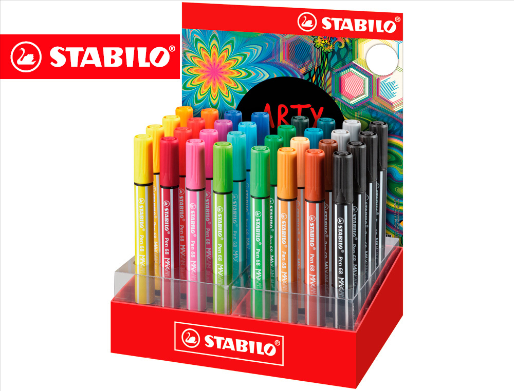 ROTULADOR STABILO ACUARELABLE PEN 68 MAX ARTY LINE EXPOSITOR DE 32 UNIDADES COLORES SURTIDOS