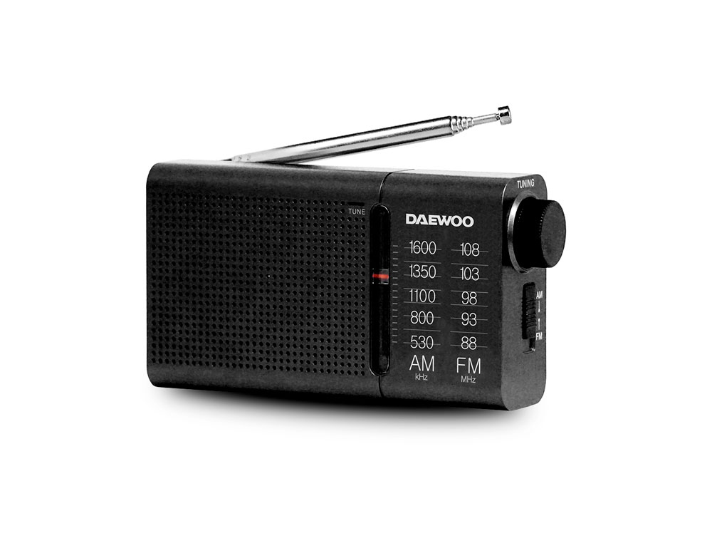 RADIO PORTATIL DAEWOO AM/FM ANTENA TELESCOPICA AURICULARES INCLUIDOS JACK 3.5 MM COLOR NEGRO