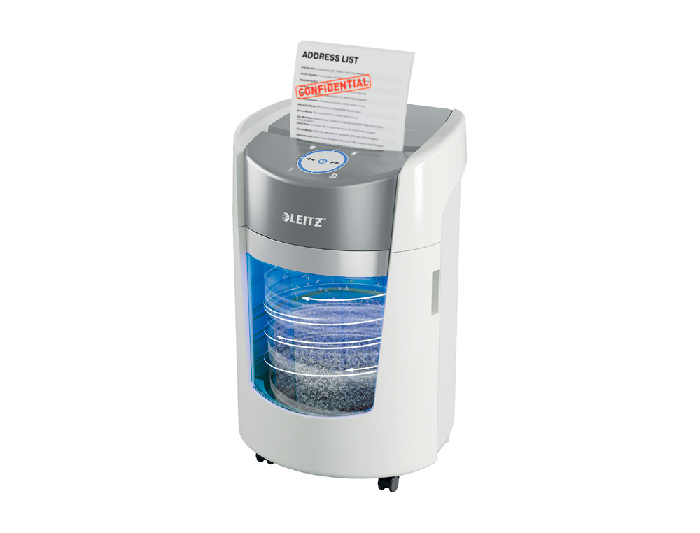 DESTRUCTORA DE DOCUMENTOS LEITZ OPTIMAX 350 SMALL OFFICE P5 CAPACIDAD CORTE 8 HOJAS DESTRUYE GRAPAS CLIPS