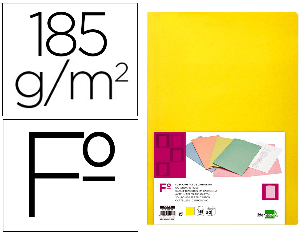 SUBCARPETA LIDERPAPEL FOLIO AMARILLO INTENSO 180G/M2