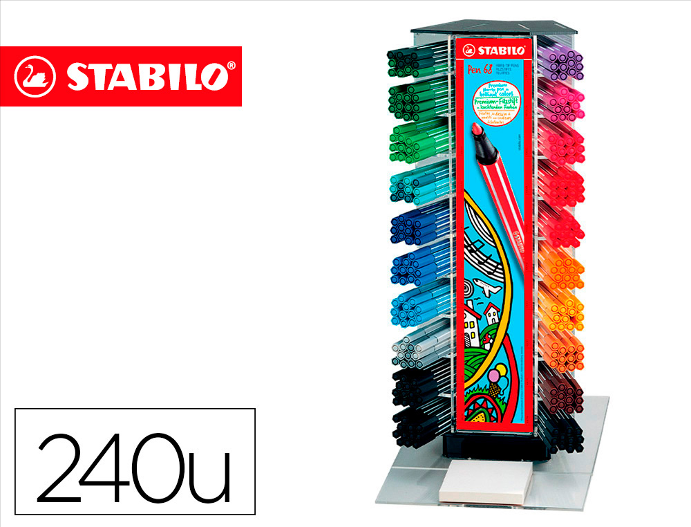 ROTULADOR STABILO ACUARELABLE PEN 68 COUNTER EXPOSITOR 240 UNIDADES COLORES SURTIDOS