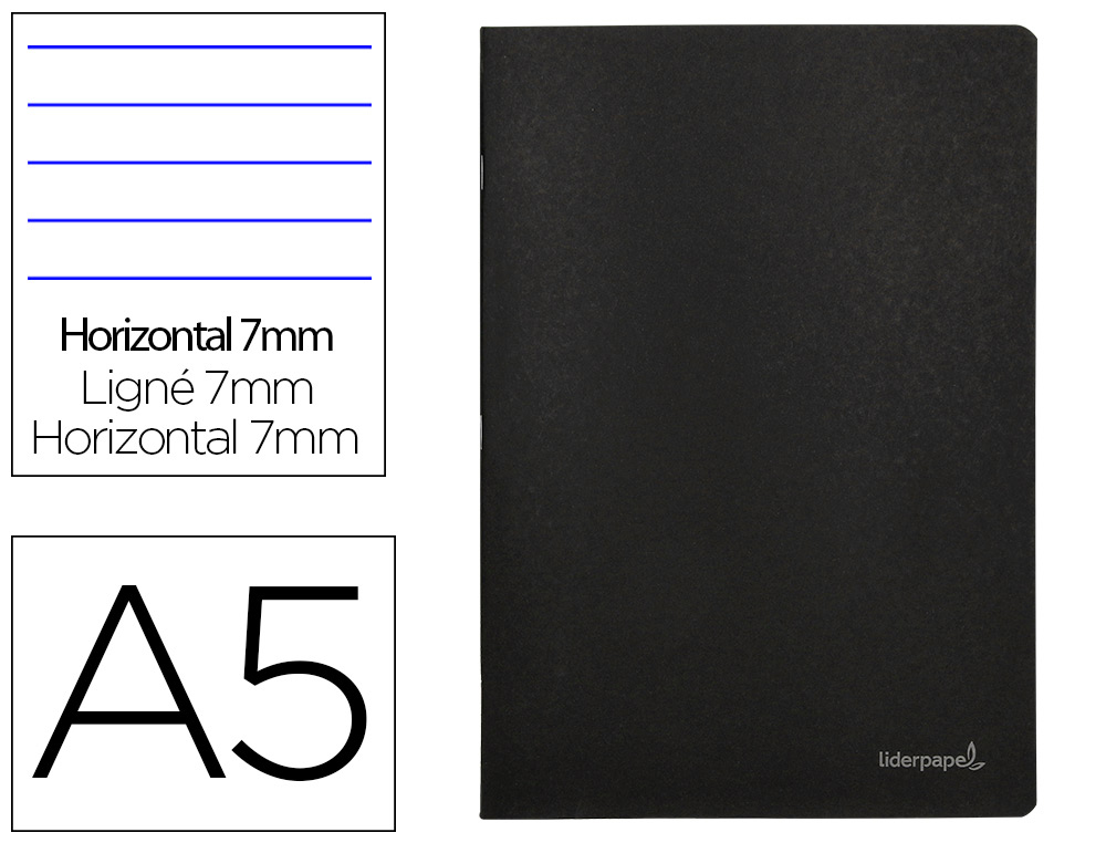 LIBRETA LIDERPAPEL TAPA NEGRA A5 80 HOJAS 60G/M2 HORIZONTAL CON DOBLE MARGEN