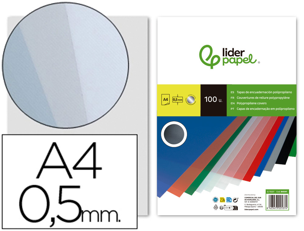 TAPA ENCUADERNACION LIDERPAPEL POLIPROPILENO A4 0.5MM AHUMADA PAQUETE DE 100 UNIDADES