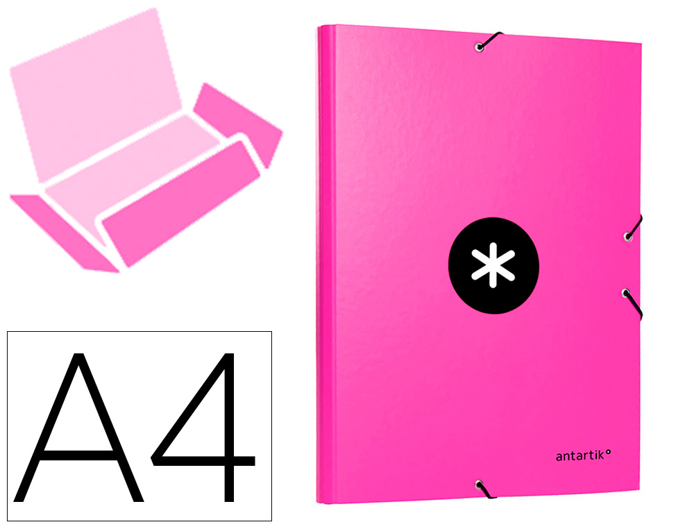 CARPETA LIDERPAPEL ANTARTIK GOMAS A4 3 SOLAPAS CARTON FORRADO COLOR ROSA