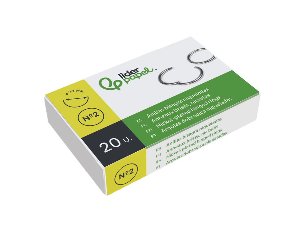 ANILLA BISAGRA LIDERPAPEL NIQUELADA N.2 DIAMETRO 30 MM CAJA DE 20 UNIDADES