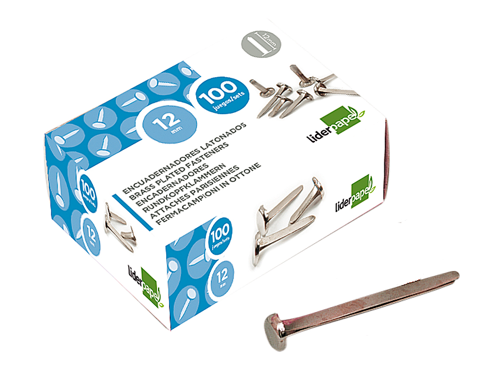 ENCUADERNADORES LIDERPAPEL NIQUELADOS N.6 27,5 MM CAJA DE 100 UNIDADES