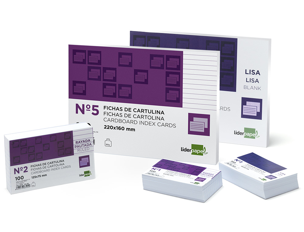 FICHA LIDERPAPEL LISA Nº2 75 X 125MM PAQUETE DE 100 180G