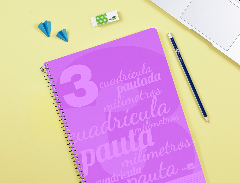 CUADERNO ESPIRAL LIDERPAPEL FOLIO PAUTAGUIA TAPA PLASTICO 80H 75GR CUADRO PAUTADO 3MM CON MARGEN COLOR VIOLETA