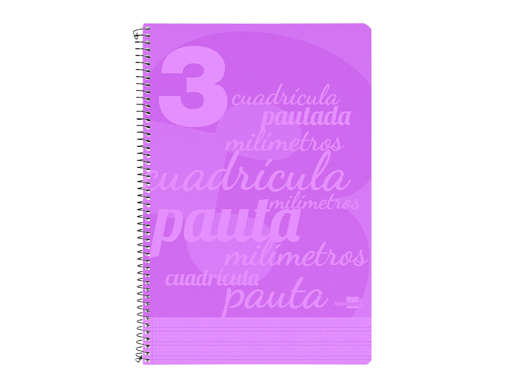 CUADERNO ESPIRAL LIDERPAPEL FOLIO PAUTAGUIA TAPA PLASTICO 80H 75GR CUADRO PAUTADO 3MM CON MARGEN COLOR VIOLETA