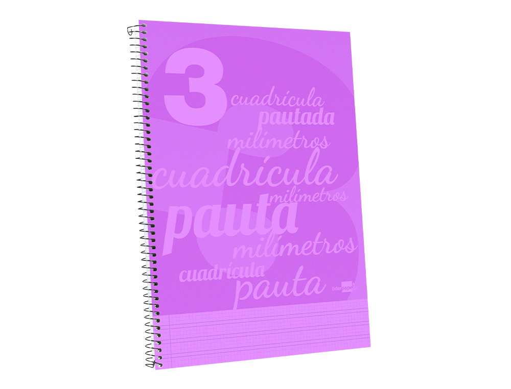 CUADERNO ESPIRAL LIDERPAPEL FOLIO PAUTAGUIA TAPA PLASTICO 80H 75GR CUADRO PAUTADO 3MM CON MARGEN COLOR VIOLETA