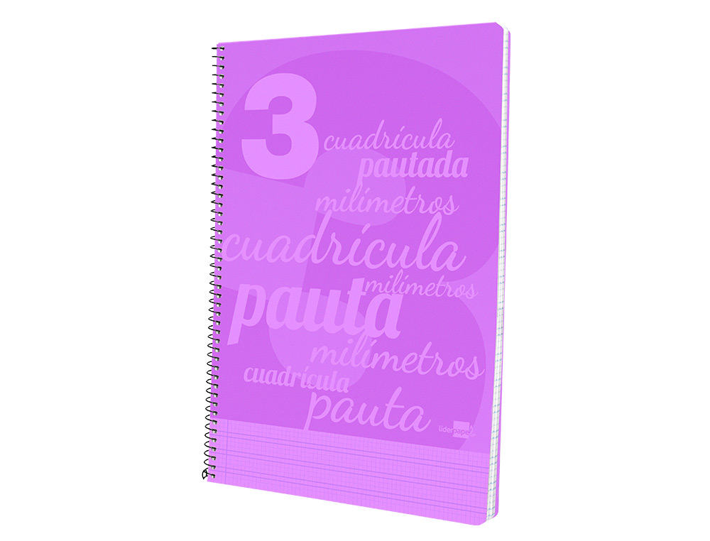 CUADERNO ESPIRAL LIDERPAPEL FOLIO PAUTAGUIA TAPA PLASTICO 80H 75GR CUADRO PAUTADO 3MM CON MARGEN COLOR VIOLETA