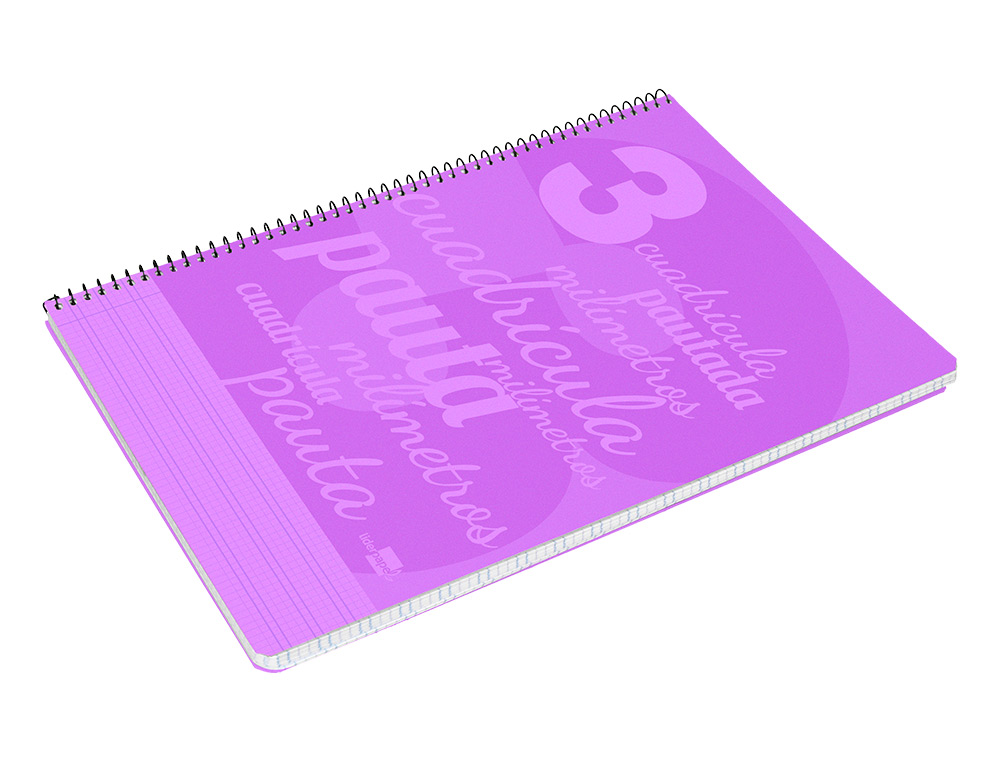 CUADERNO ESPIRAL LIDERPAPEL FOLIO PAUTAGUIA TAPA PLASTICO 80H 75GR CUADRO PAUTADO 3MM CON MARGEN COLOR VIOLETA