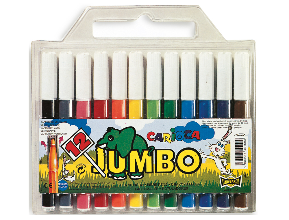 ROTULADOR CARIOCA JUMBO PUNTA GRUESA ESTUCHE DE 12 COLORES SURTIDOS