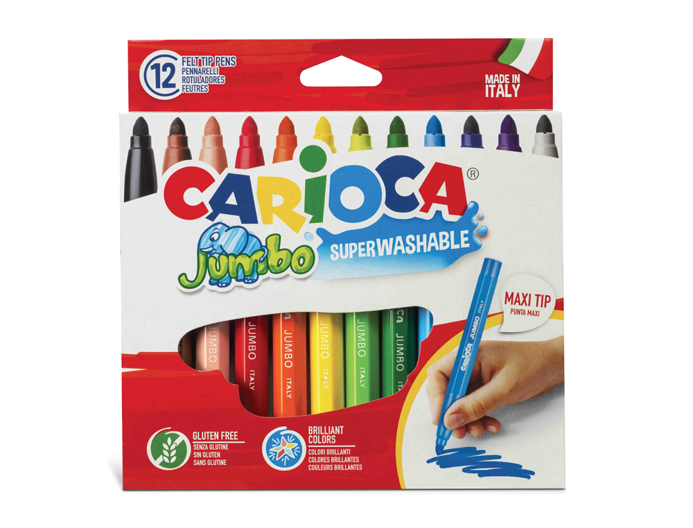 ROTULADOR CARIOCA JUMBO PUNTA GRUESA ESTUCHE DE 12 UNIDADES COLORES SURTIDOS