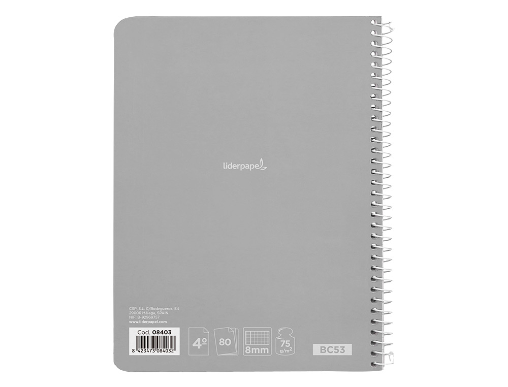 CUADERNO ESPIRAL LIDERPAPEL CUARTO WITTY TAPA DURA 80H 75GR CUADRO 8MM CON MARGEN COLORES SURTIDOS
