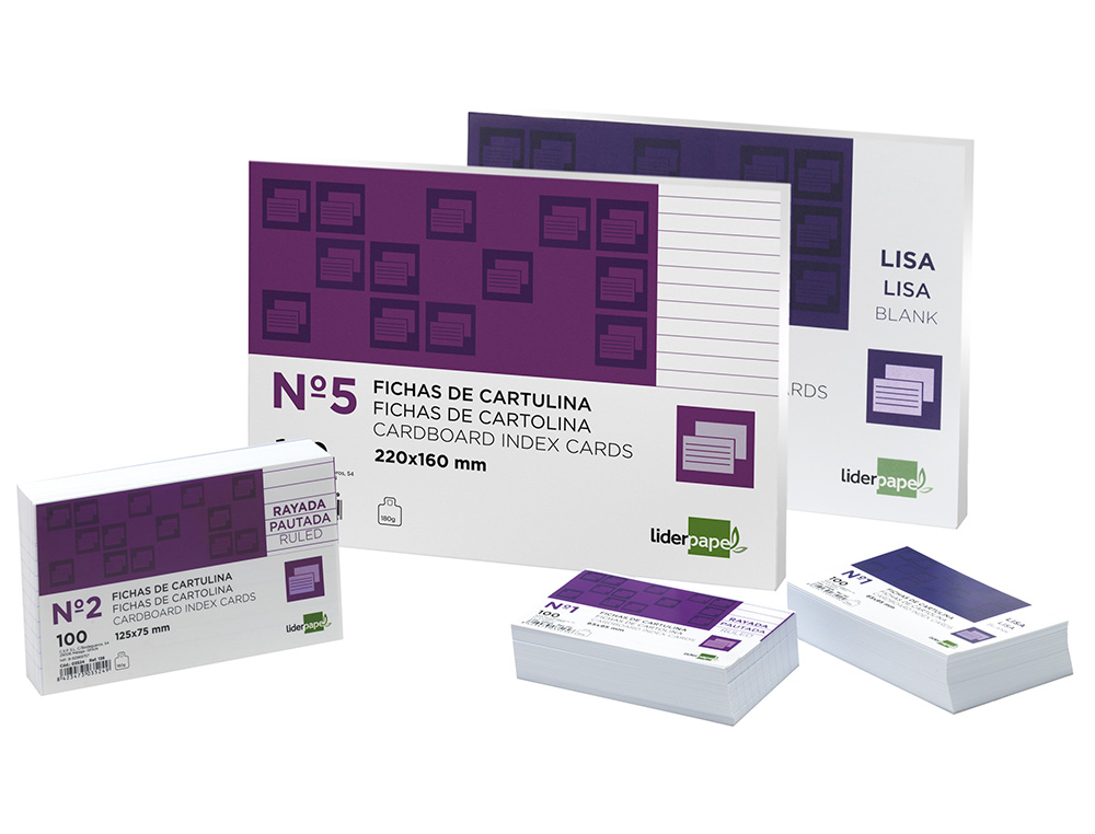 FICHA LIDERPAPEL LISA Nº5 160X220MM PAQUETE DE 100 180G