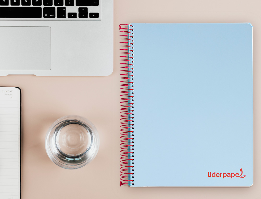 CUADERNO ESPIRAL LIDERPAPEL A4 MICRO WONDER TAPA PLASTICO 120H 90 GR CUADRO 5MM 5 BANDA 4 TALADROS COLOR CELESTE