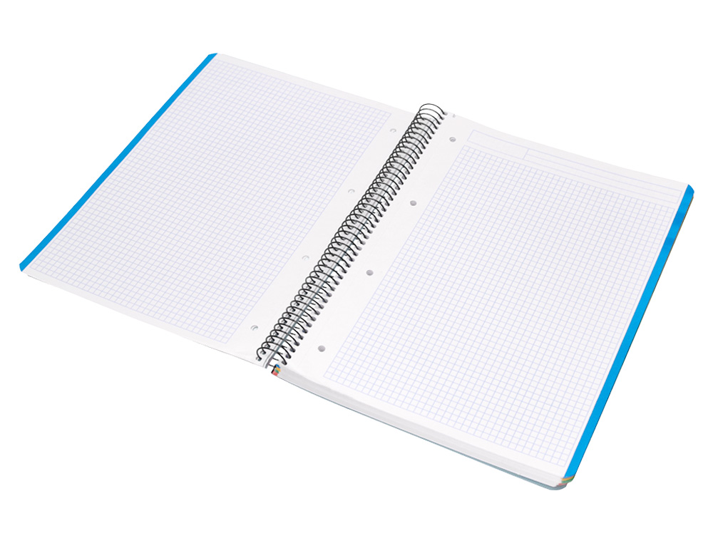 CUADERNO ESPIRAL LIDERPAPEL A4 MICRO WONDER TAPA PLASTICO 120H 90 GR CUADRO 5MM 5 BANDA 4 TALADROS COLOR CELESTE