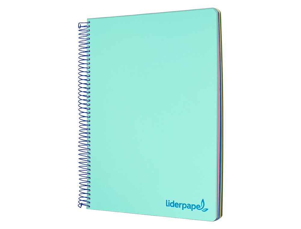 CUADERNO ESPIRAL LIDERPAPEL A5 MICRO WONDER TAPA PLASTICO 120H 90G CUADRO 5MM 5 BANDAS 6 TALADRO COLOR VERDE TURQUESA