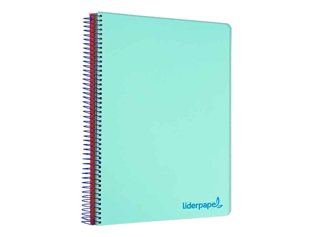 CUADERNO ESPIRAL LIDERPAPEL A5 MICRO WONDER TAPA PLASTICO 120H 90G CUADRO 5MM 5 BANDAS 6 TALADRO COLOR VERDE TURQUESA