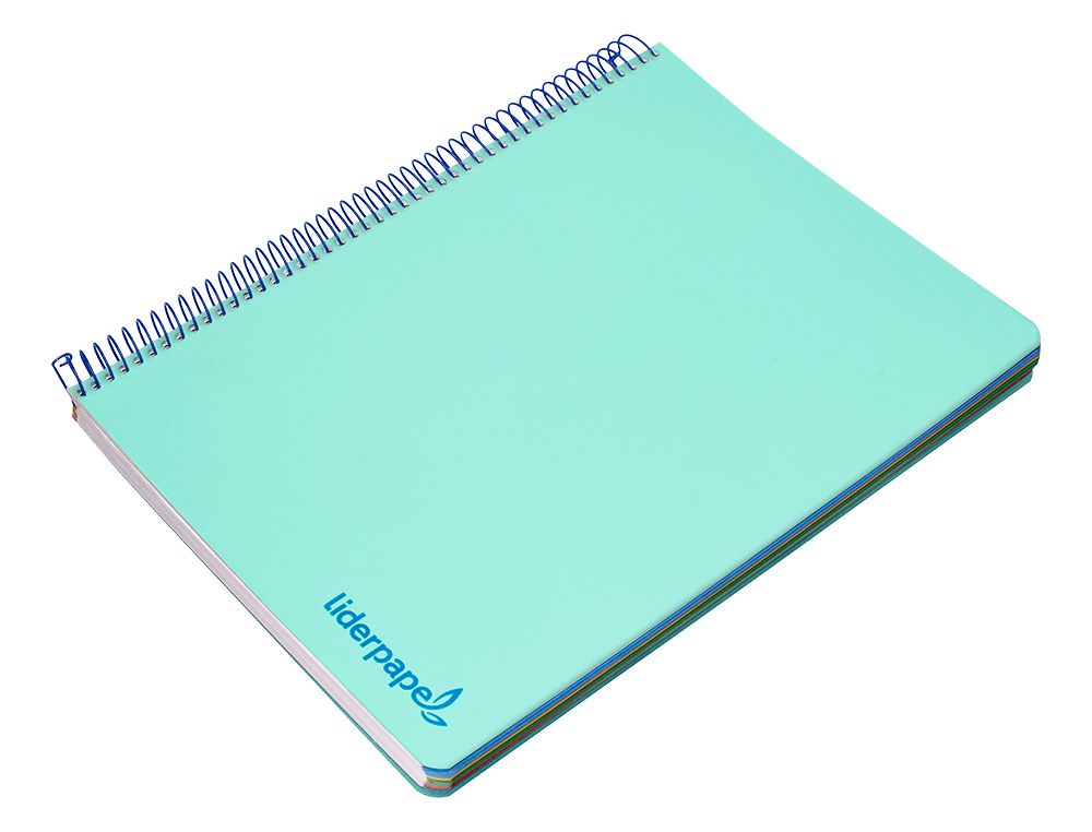 CUADERNO ESPIRAL LIDERPAPEL A5 MICRO WONDER TAPA PLASTICO 120H 90G CUADRO 5MM 5 BANDAS 6 TALADRO COLOR VERDE TURQUESA