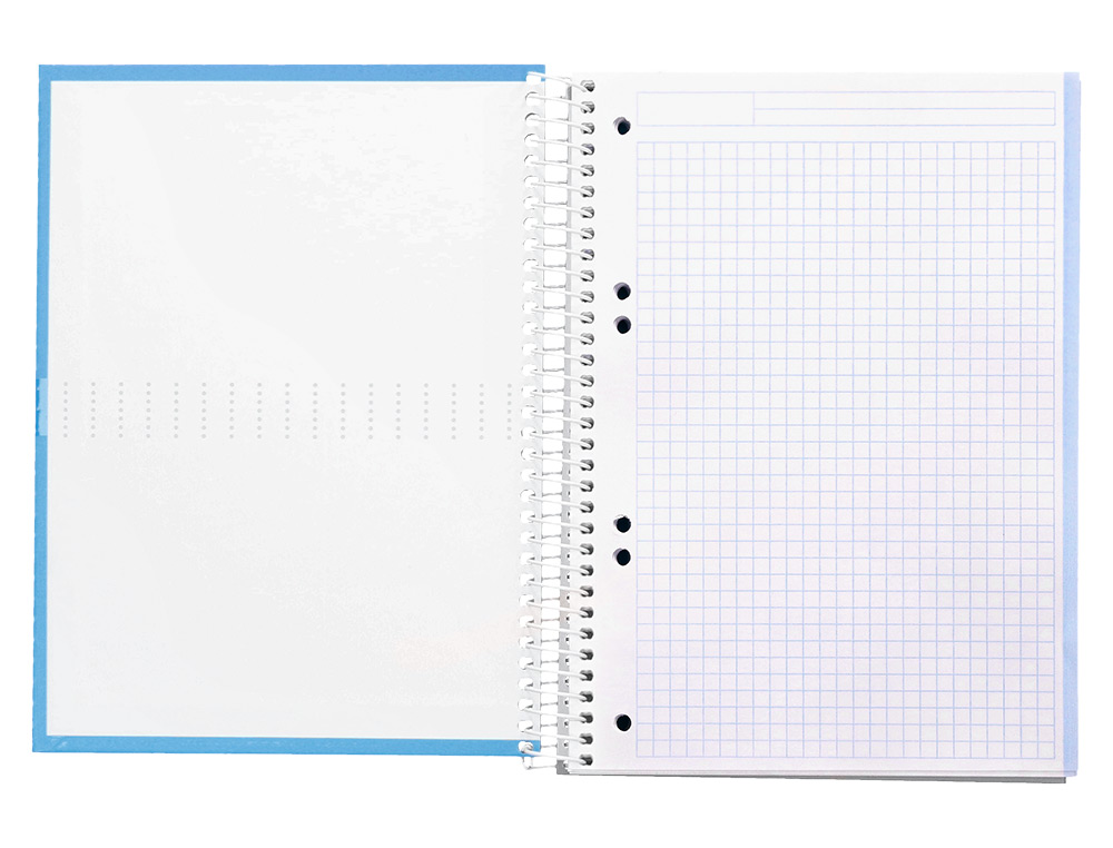 CUADERNO ESPIRAL LIDERPAPEL A5 MICRO CRAFTY TAPA FORRADA 120H 90GR CUADRO 5MM 5 BANDAS 6 TALADROS COLOR CELESTE