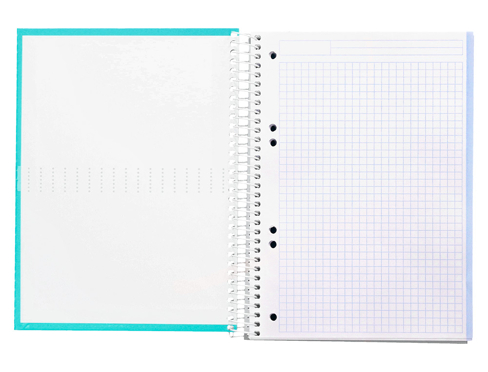CUADERNO ESPIRAL LIDERPAPEL A5 MICRO CRAFTY TAPA FORRADA 120H 90GR CUADRO 5MM 5 BANDAS 6 TALADROS COLOR TURQUESA