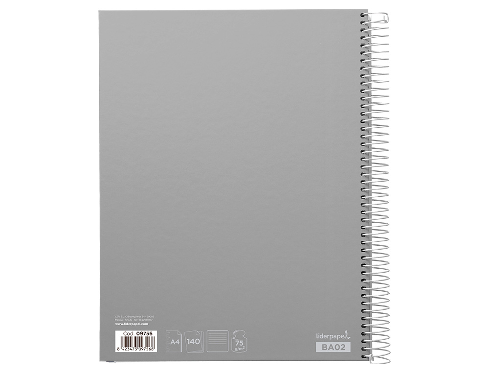 CUADERNO ESPIRAL LIDERPAPEL A4 MICRO JOLLY TAPA FORRADA 140H 75GR HORIZONTAL 5 BANDAS 4 TALADROS COLORES SURTIDOS