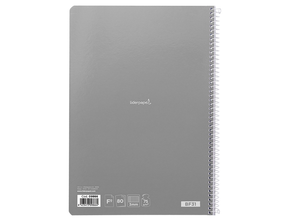 CUADERNO ESPIRAL LIDERPAPEL FOLIO WITTY TAPA DURA 80H 75GR CUADRO 3MM CON MARGEN COLORES SURTIDOS
