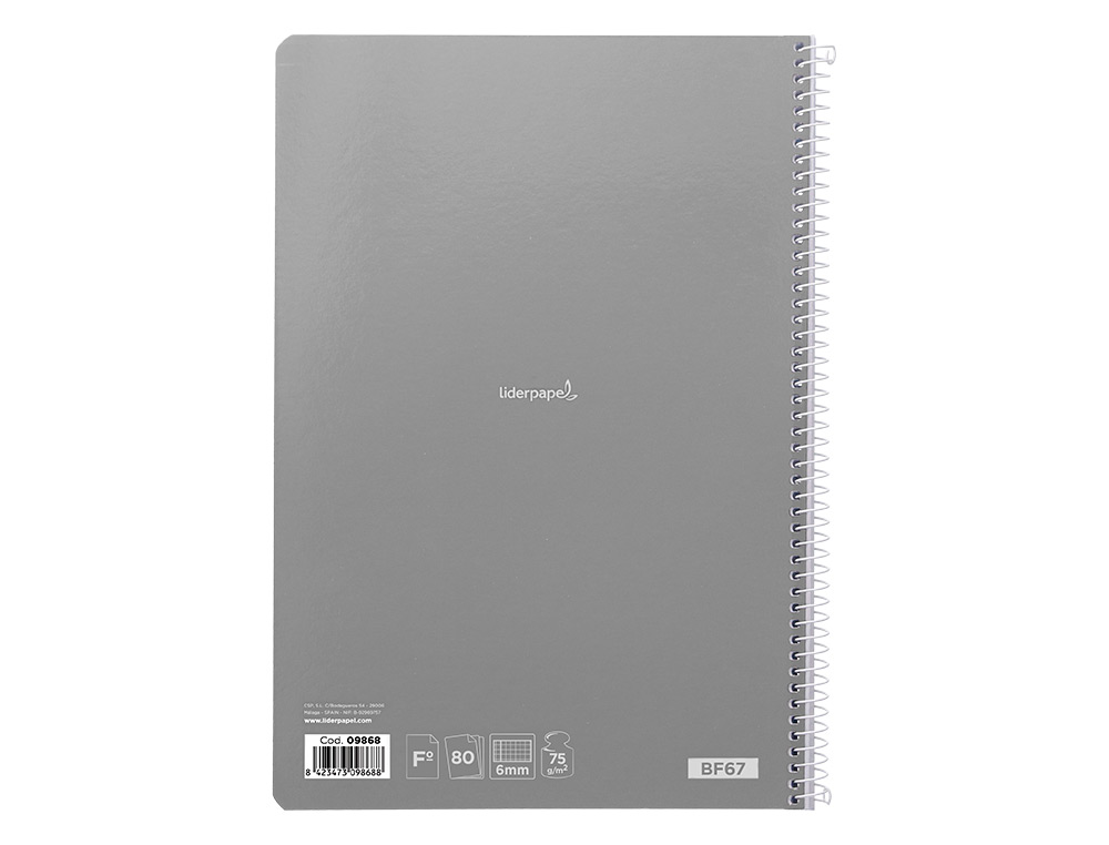 CUADERNO ESPIRAL LIDERPAPEL FOLIO WITTY TAPA DURA 80H 75GR CUADRO 6MM CON MARGEN COLORES SURTIDOS