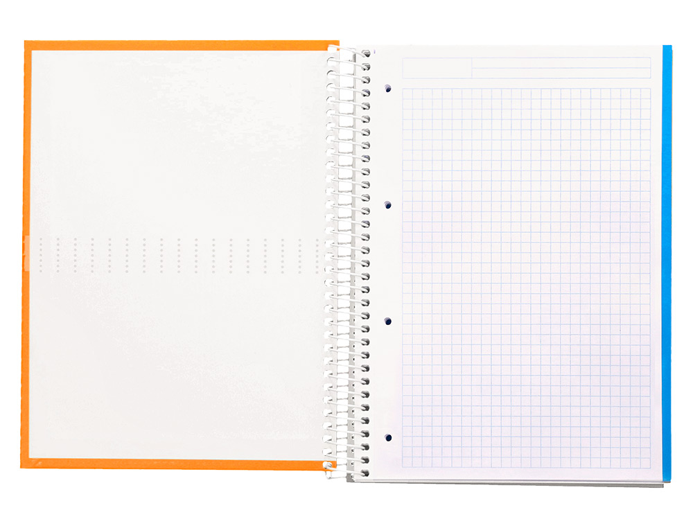 CUADERNO ESPIRAL LIDERPAPEL A4 MICRO CRAFTY TAPA FORRADA 120H 90GR CUADRO 5MM 5 BANDAS 4 COLORES COLOR NARANJA