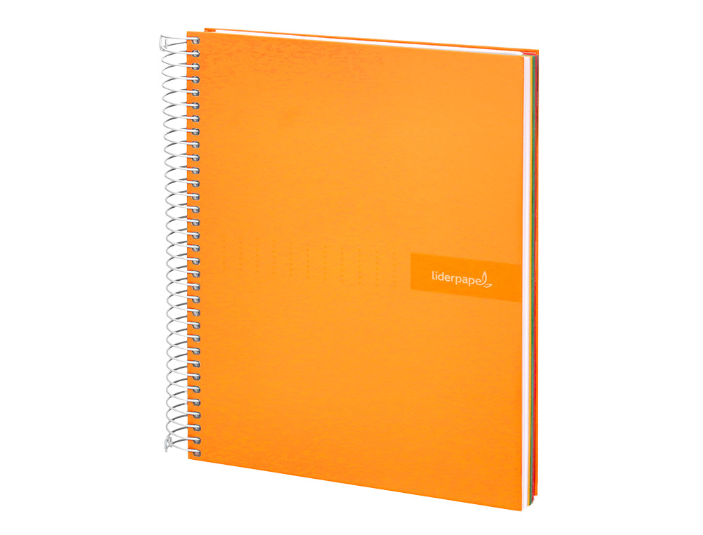 CUADERNO ESPIRAL LIDERPAPEL A4 MICRO CRAFTY TAPA FORRADA 120H 90GR CUADRO 5MM 5 BANDAS 4 COLORES COLOR NARANJA