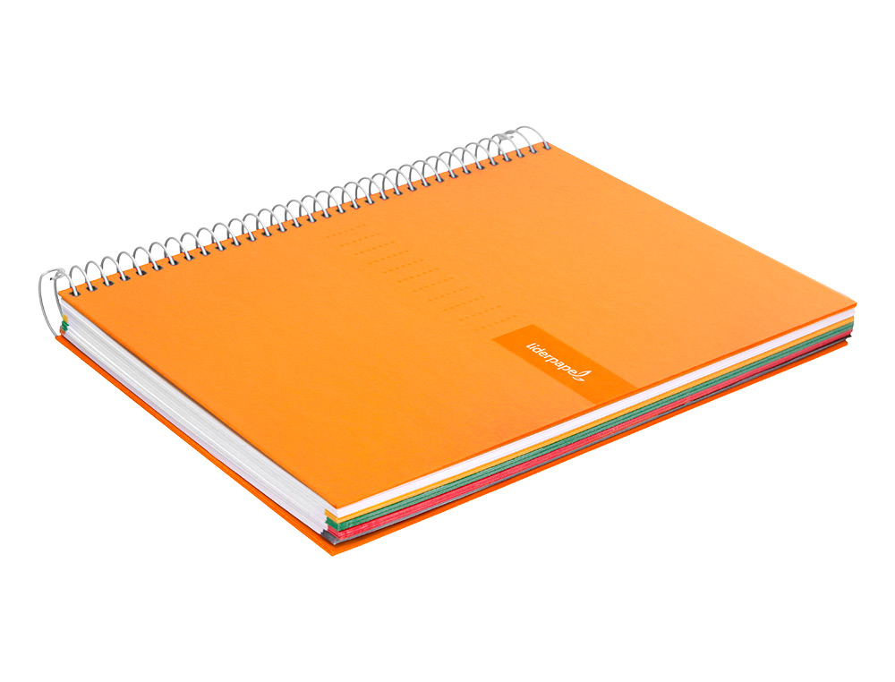 CUADERNO ESPIRAL LIDERPAPEL A4 MICRO CRAFTY TAPA FORRADA 120H 90GR CUADRO 5MM 5 BANDAS 4 COLORES COLOR NARANJA