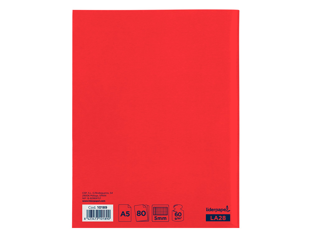 LIBRETA LIDERPAPEL SMART A5 80 HOJAS 60 G/M2 CUADRO 5MM CON MARGEN COLORES SURTIDOS TAPA BLANDA