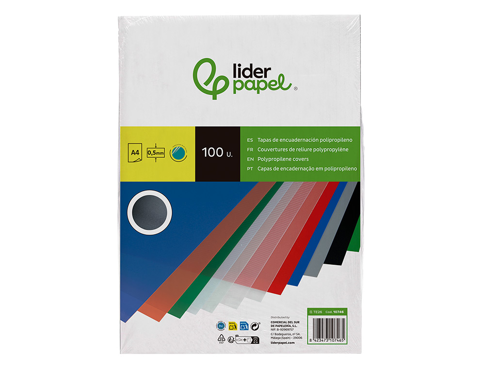 TAPA ENCUADERNACION LIDERPAPEL POLIPROPILENO A4 0.5 MM AZUL TRANSLUCIDO PAQUETE DE 100 UNIDADES