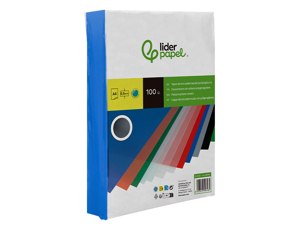TAPA ENCUADERNACION LIDERPAPEL POLIPROPILENO A4 0.5 MM AZUL TRANSLUCIDO PAQUETE DE 100 UNIDADES