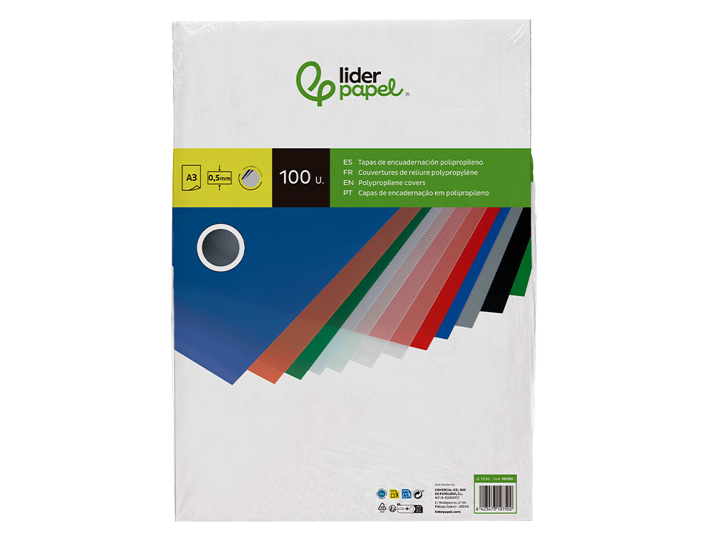 TAPA ENCUADERNACION LIDERPAPEL POLIPROPILENO A3 0.5 MM TRANSPARENTE PAQUETE DE 100 UNIDADES