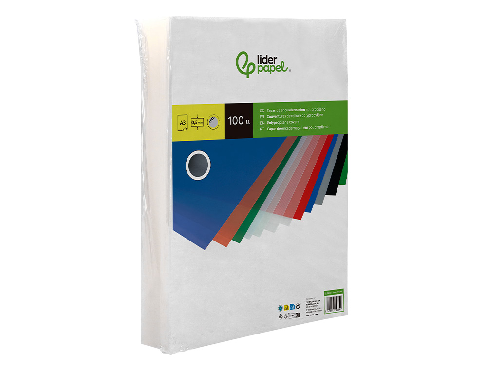 TAPA ENCUADERNACION LIDERPAPEL POLIPROPILENO A3 0.5 MM TRANSPARENTE PAQUETE DE 100 UNIDADES