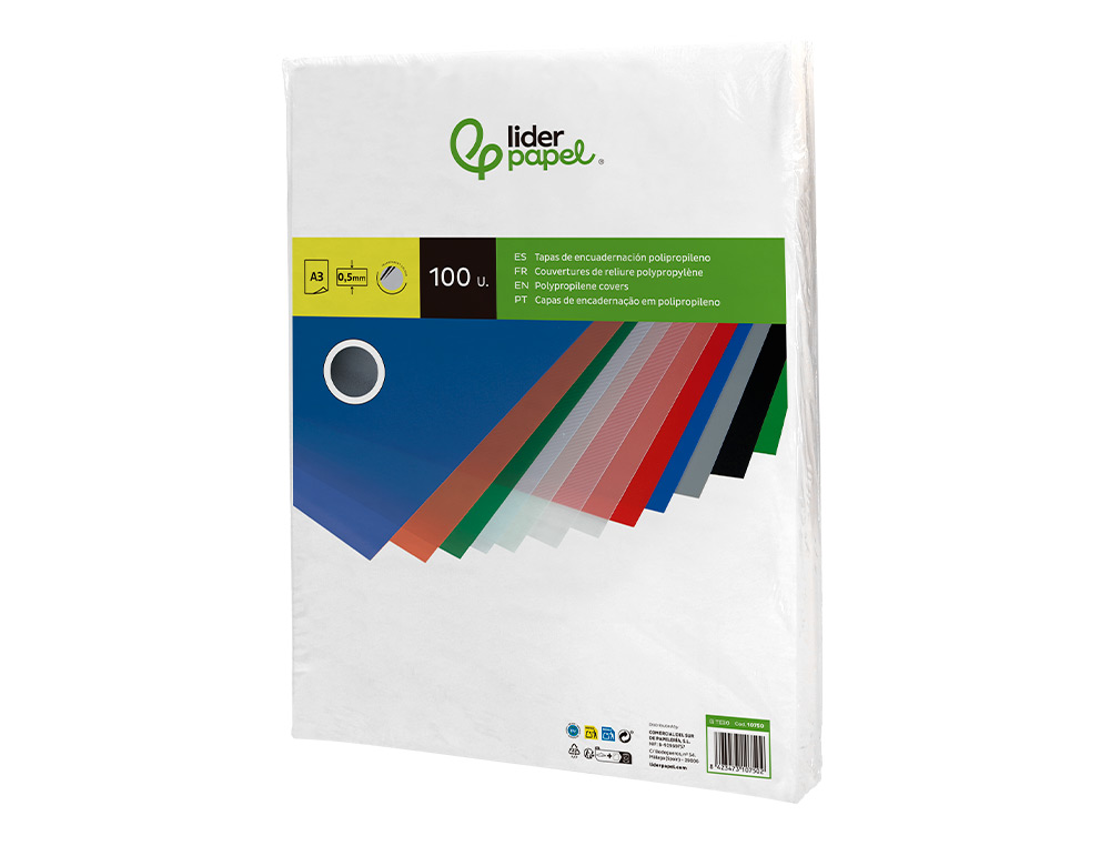 TAPA ENCUADERNACION LIDERPAPEL POLIPROPILENO A3 0.5 MM TRANSPARENTE PAQUETE DE 100 UNIDADES