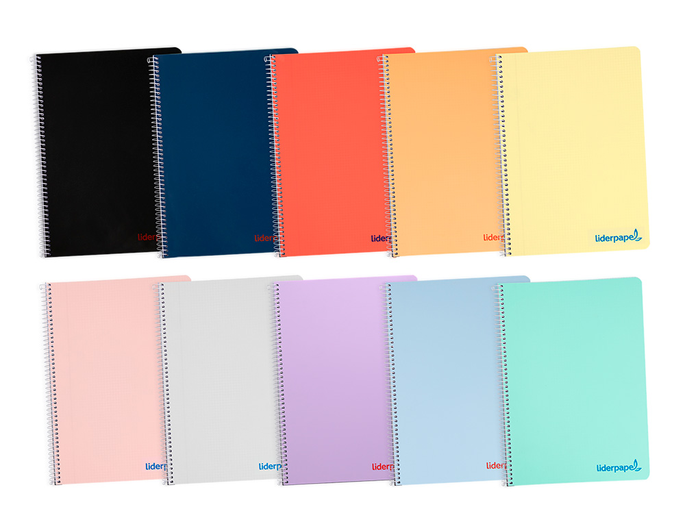 CUADERNO ESPIRAL LIDERPAPEL A4 WONDER TAPA PLASTICO 80H 90 GR LISO COLORES SURTIDOS