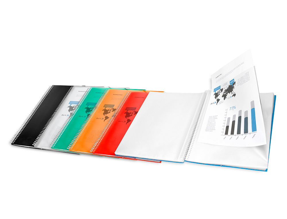 CARPETA LIDERPAPEL ESCAPARATE CON ESPIRAL 30 FUNDAS POLIPROPILENO DIN A4 TRANSPARENTE