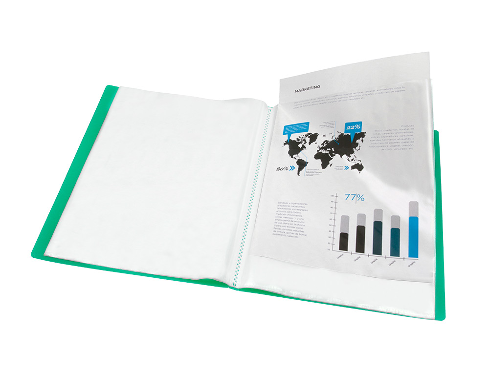 CARPETA LIDERPAPEL ESCAPARATE 10 FUNDAS POLIPROPILENO DIN A4 VERDE TRANSLUCIDO