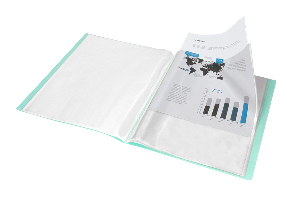 CARPETA LIDERPAPEL ESCAPARATE 10 FUNDAS POLIPROPILENO DIN A4 VERDE MANZANA OPACO