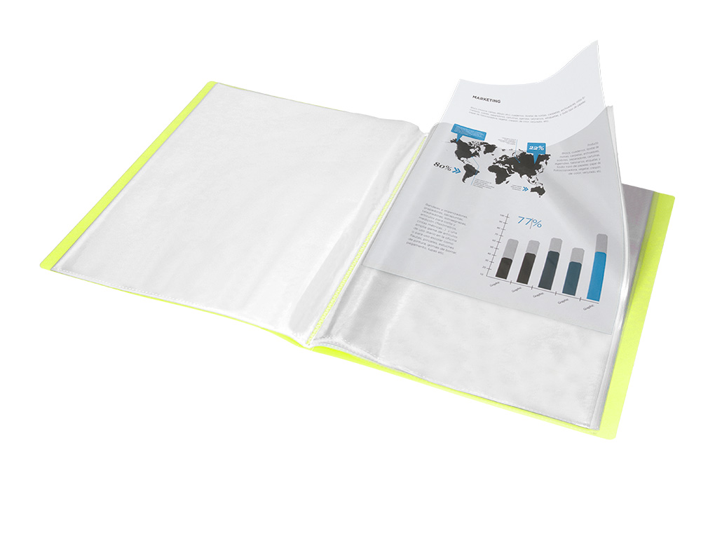 CARPETA LIDERPAPEL ESCAPARATE 20 FUNDAS POLIPROPILENO DIN A4 AMARILLO FLUOR OPACO